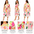 thumbnail image 6 of Women's Tropical Floral Satin Dress Crew Neck Short Puff Sleeve Self Tie Bow Waist Pleated Midi Dress, 6 of 6