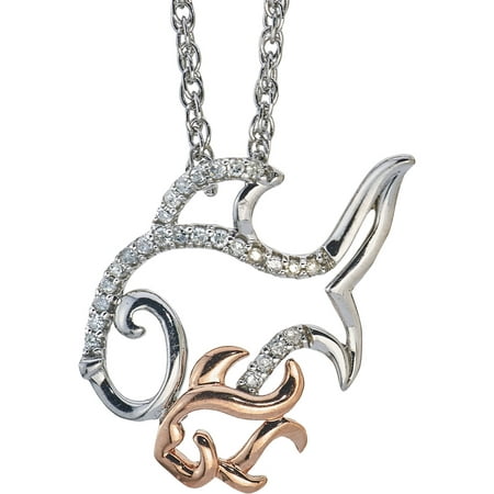 0.10 Carat T.W. Diamond Two-Tone 14kt Rose Gold and Sterling Silver Mom and Child Fish Necklace (IJ I2-I3)
