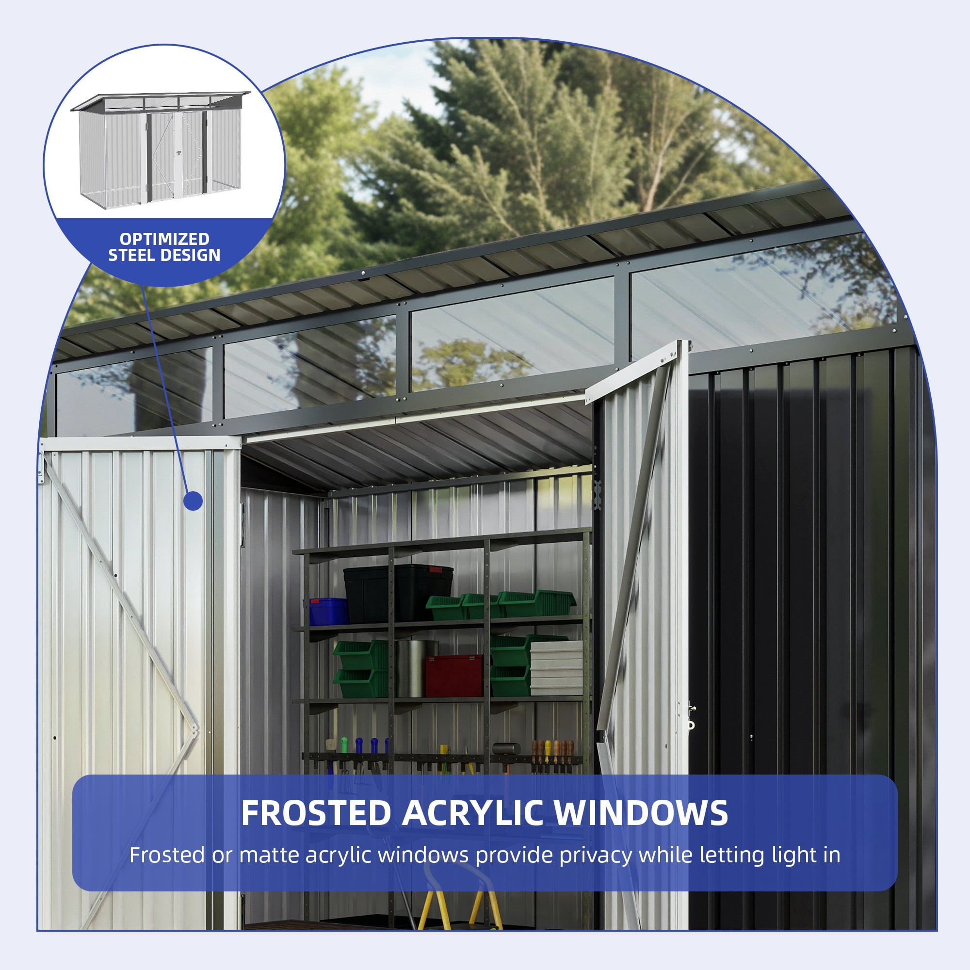 Craftian 8.5x3.2 FT Outdoor Storage Shed with Acrylic Windows, Secure Access Lock for Bike Garden Patio Dark Gray