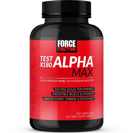 Force Factor Test X180 Alpha Max, Ultra-Premium Total Testosterone Booster, Improve Sexual Performance, Build Muscle & Strength, Experience Power, Stamina, & Endurance, 180 Count