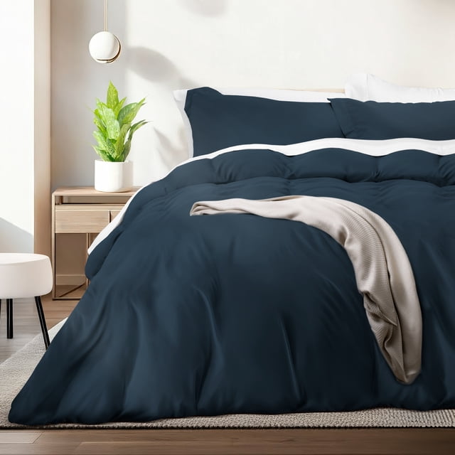 Juego de Funda para Edredon Duvet Dreamlab, Tamaño Queen, Color Azul Noche, 3 Piezas