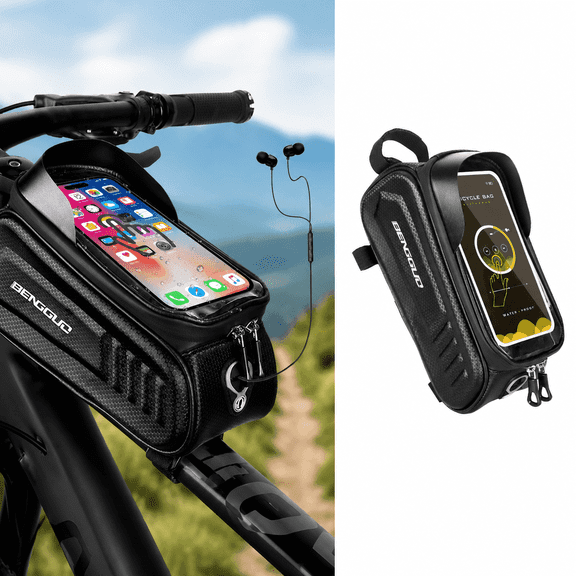 Bike Accessories for Adult Bikes, Top Tube Bike Bag, Bike Phone Holder, Ebike Accessories, Waterproof Touch Screen Bike Storage Bag with Sun Visor for 7inch Phones