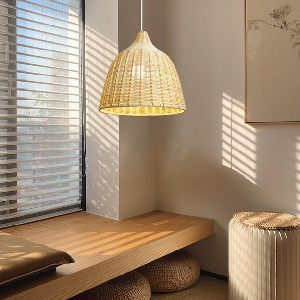 Lámpara de mimbre Decoración de pantalla Lámpara de techo retro Boho creativa Lámpara colgante de techo tejida Sombra para luz colgante, Dormitorio de Salvador Lámpara de araña