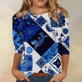 thumbnail image 6 of HLKJKLS Long Sleeve Shirts For Women Spring Print 3/4 Sleeve Round Neck Loose T Shirt Polyester Spandex Casual Fashion Blue S-3Xl, 6 of 7