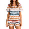 thumbnail image 2 of Satin Pajamas for Women Striped 2 Piece Collared Button Down Silk Tops and Loose Soft Comfy Shorts, L, 2 of 6