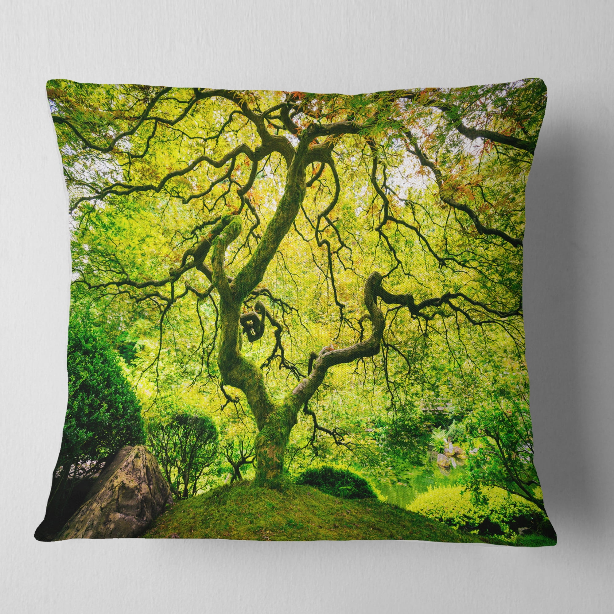Designart Amazing Green Tree - Photography Throw Pillow - 16x16