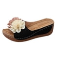 thumbnail image 4 of Rokment Women's Floral Orthopedic Platform Wedge Dress Backless Sandals 2026 Beach Bohemian Comfortable Leather Flower Arch Support Chunky High Heels Walking Slip on Summer Shoes Black Size 6.5, 4 of 5