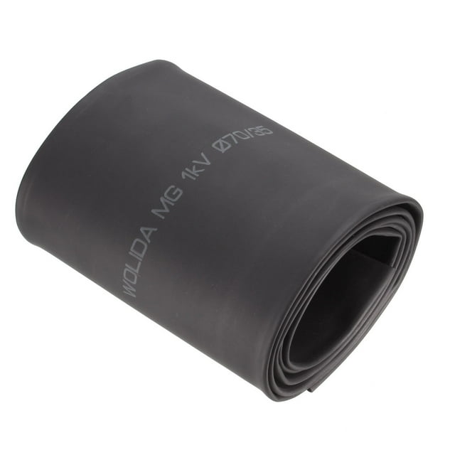 Tubo retráctil de poliolefina de 110 mm de ancho plano prensado negro, diámetro de 70 mm, tasa de contracción 2:1, 1M 3.3Ft