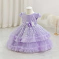 thumbnail image 2 of SERTG Little Girls' Party Dress Sheer Paneled Skirt with Back Zipper Short Sleeve Round Neck Princesse Outfit for 6 Months-4 Years(Purple,2 Years), 2 of 5