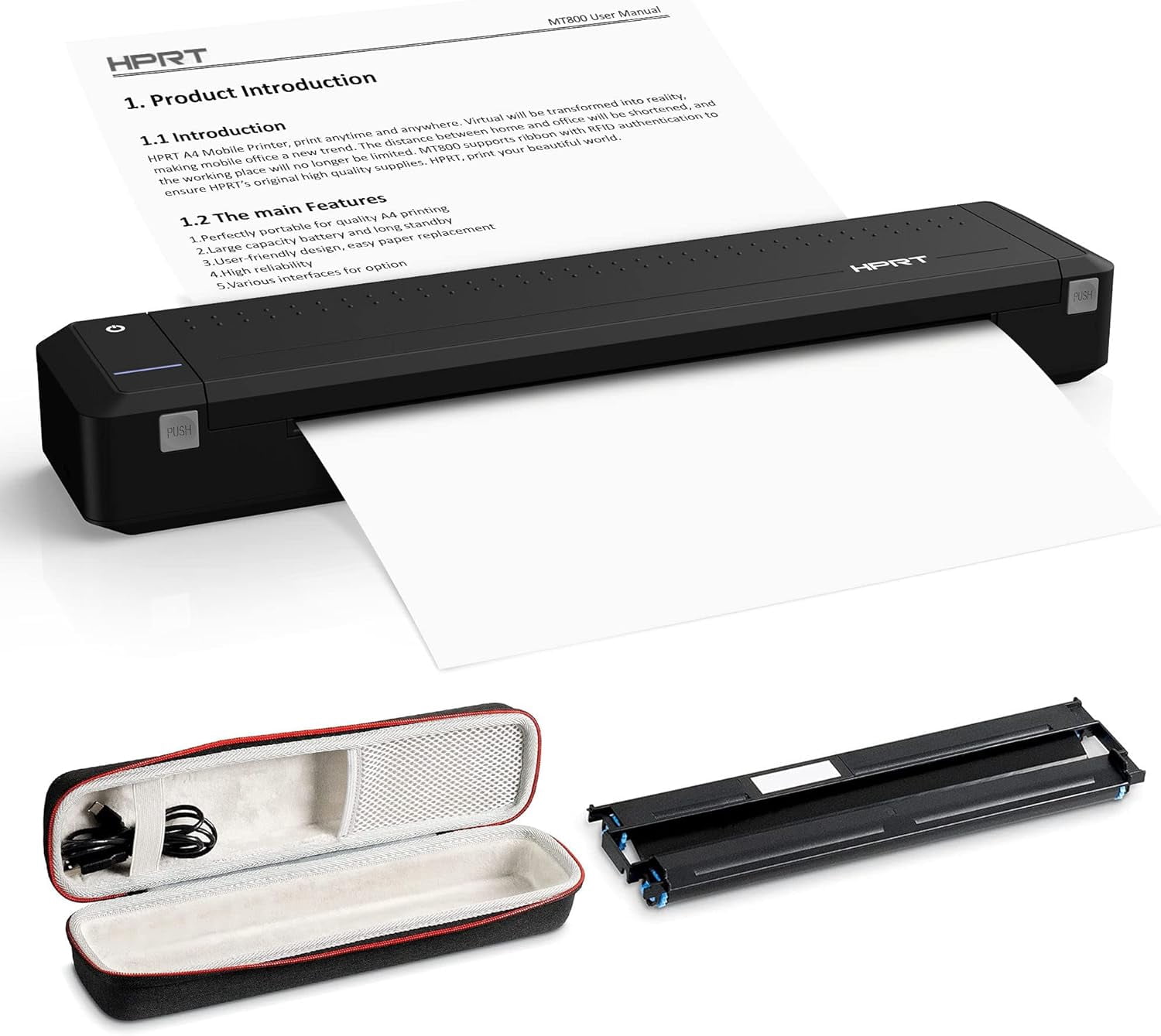 Restored HPRT MT800 Portable Printer Wireless for Travel Bluetooth Android iPhones Laptops Printing with Case (Refurbished)