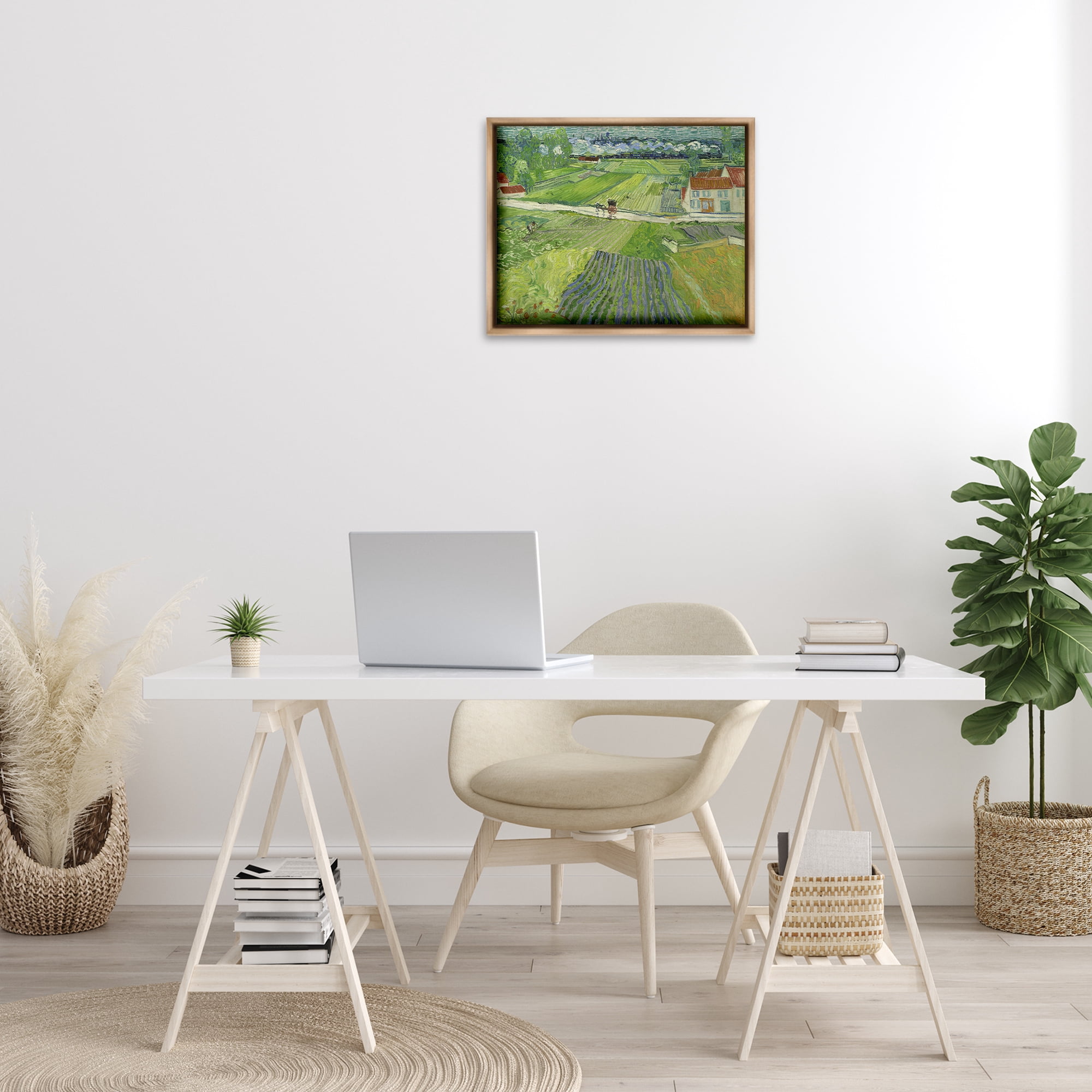 Stupell Industries Van Gogh Carriage & Train Landscape Landscape & Nature Painting Brown Floater Framed Canvas Art Print Wall Art, 21 x 17