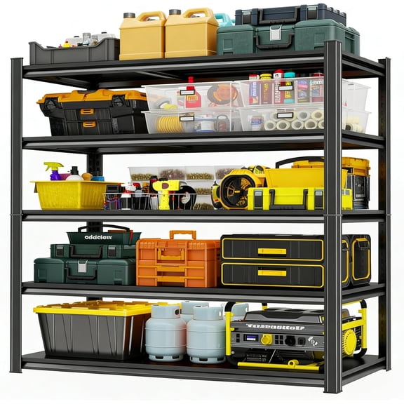 77.4''H Metal Garage Shelving Unit ,5-Tier Garage Storage Shelves Heavy DutyAdjustable 2500 lbs Shelf, Upgraded Reinforced Double-Layer Columns for Basement Laundry Room Pantry Rack 39.4''W*15.7''D