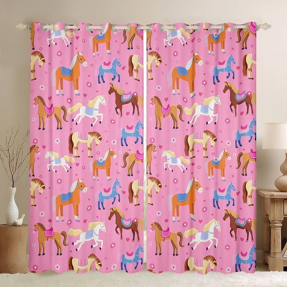 Homewish Animal Horse Black Out Curtains For Teens Boys Girls,Chic Flowers Curtains Pack of 2 (42x63 Each),Western Farmhouse Bedroom Curtains,Breathable Home Decor