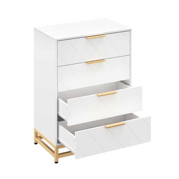 4 Drawer Wood Dressers for Bedroom, Modern Tall Dressers, Wide Chest of Drawers with Gold Handles, Wooden Dresser Nightstand, Storage Organizer Cabinet for Closet, Living Room