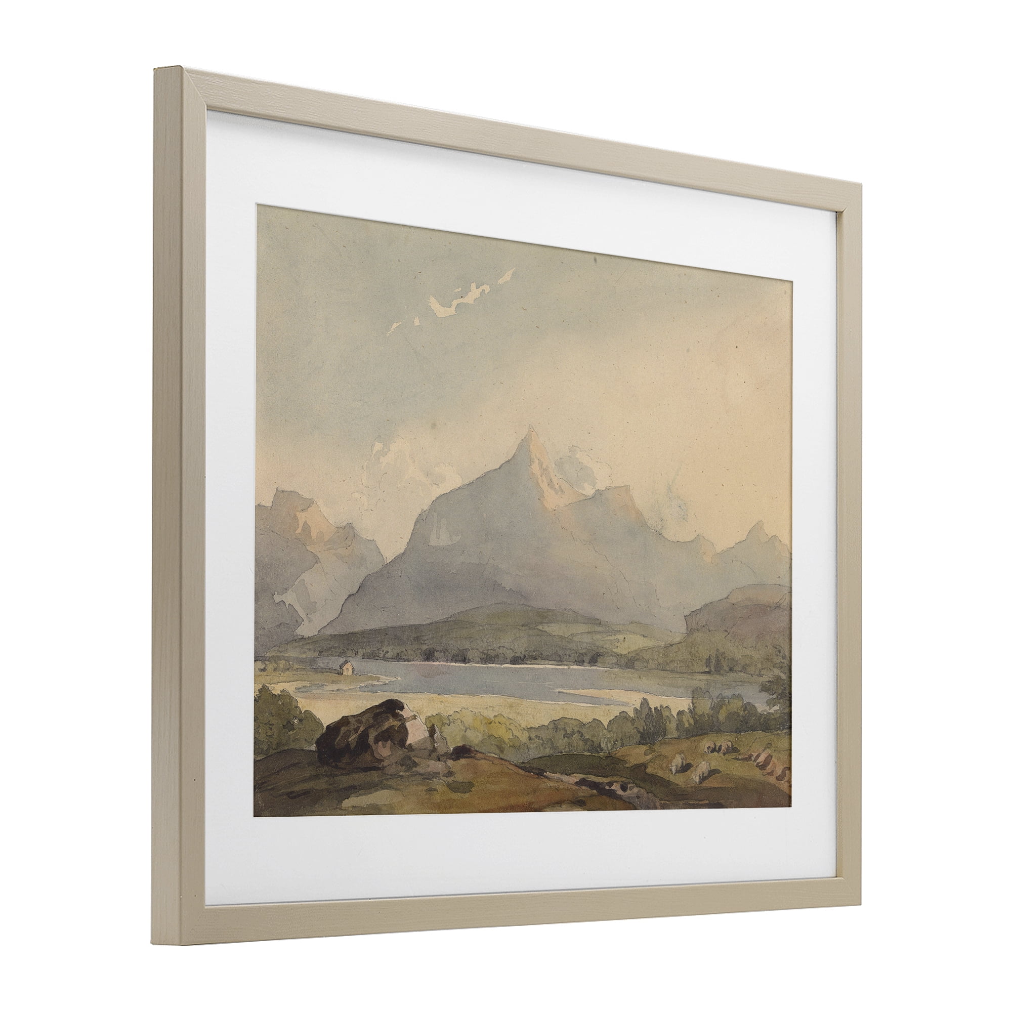 Peaceful Hazy Mountains Birch Framed Print Under Glass, design by Lettered and Lined
