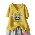 thumbnail image 1 of Pompotops Femmes Confortable Casual Été Manches Courtes Impression Pli Pull Col en V Manches Courtes Top Chemisier T-shirt Dégagement, 1 of 4