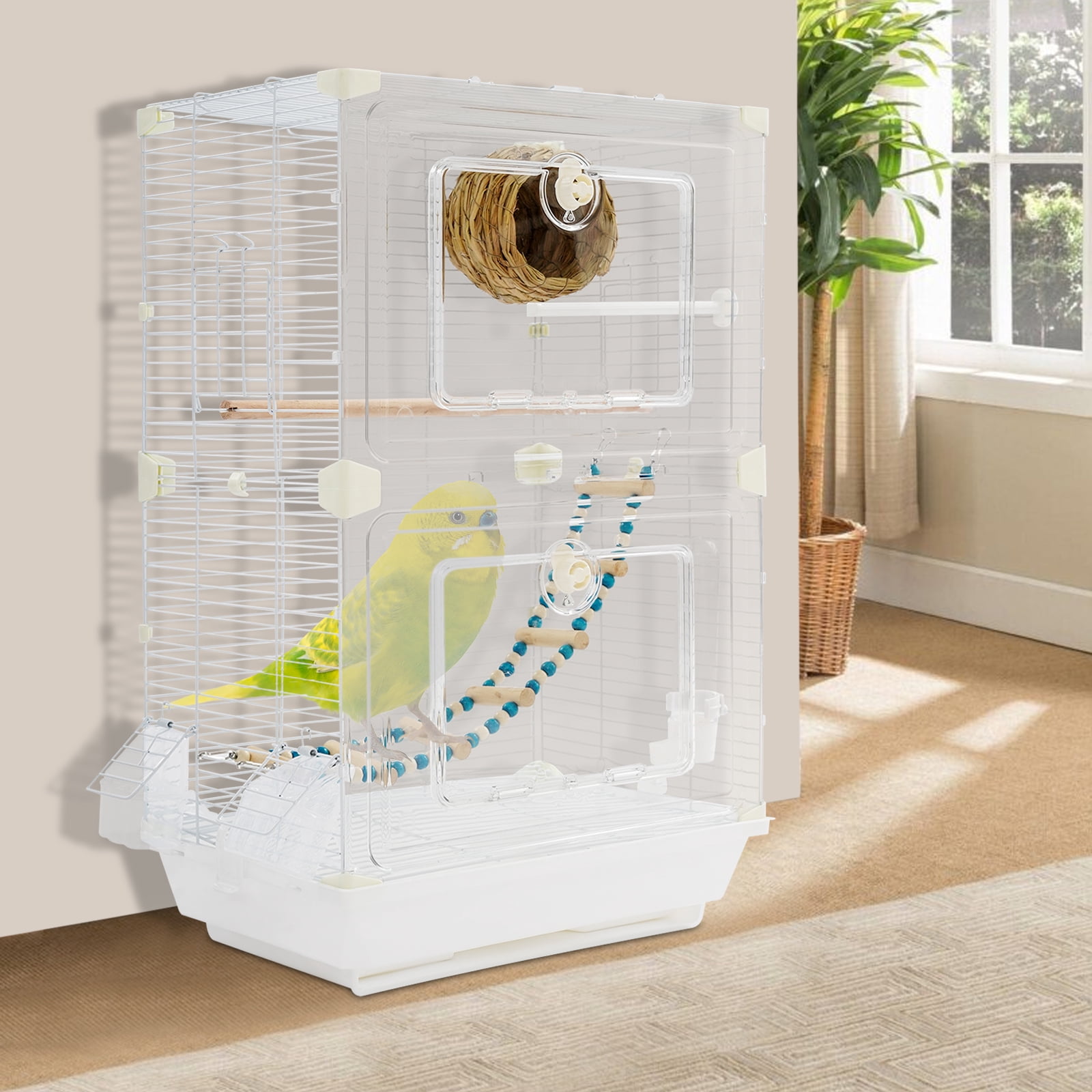 Bird Cage for Small Medium Birds, Standing Flight Bird House with Nest Feeders, Birdcage with Removable Tray (15.74*11.02*24.8in)