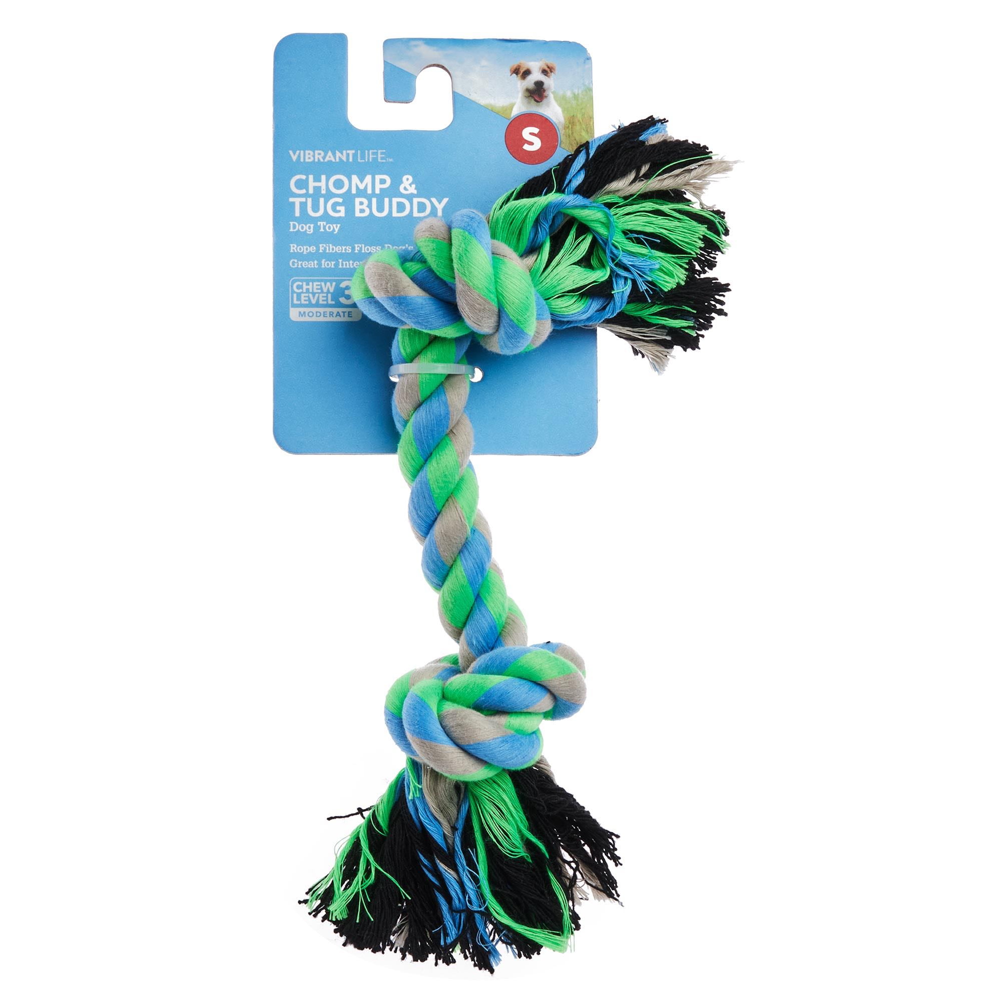 (4 pack) Vibrant Life Chomp & Tug Buddy Rope Toy for Moderate Chewers, Blue, Small