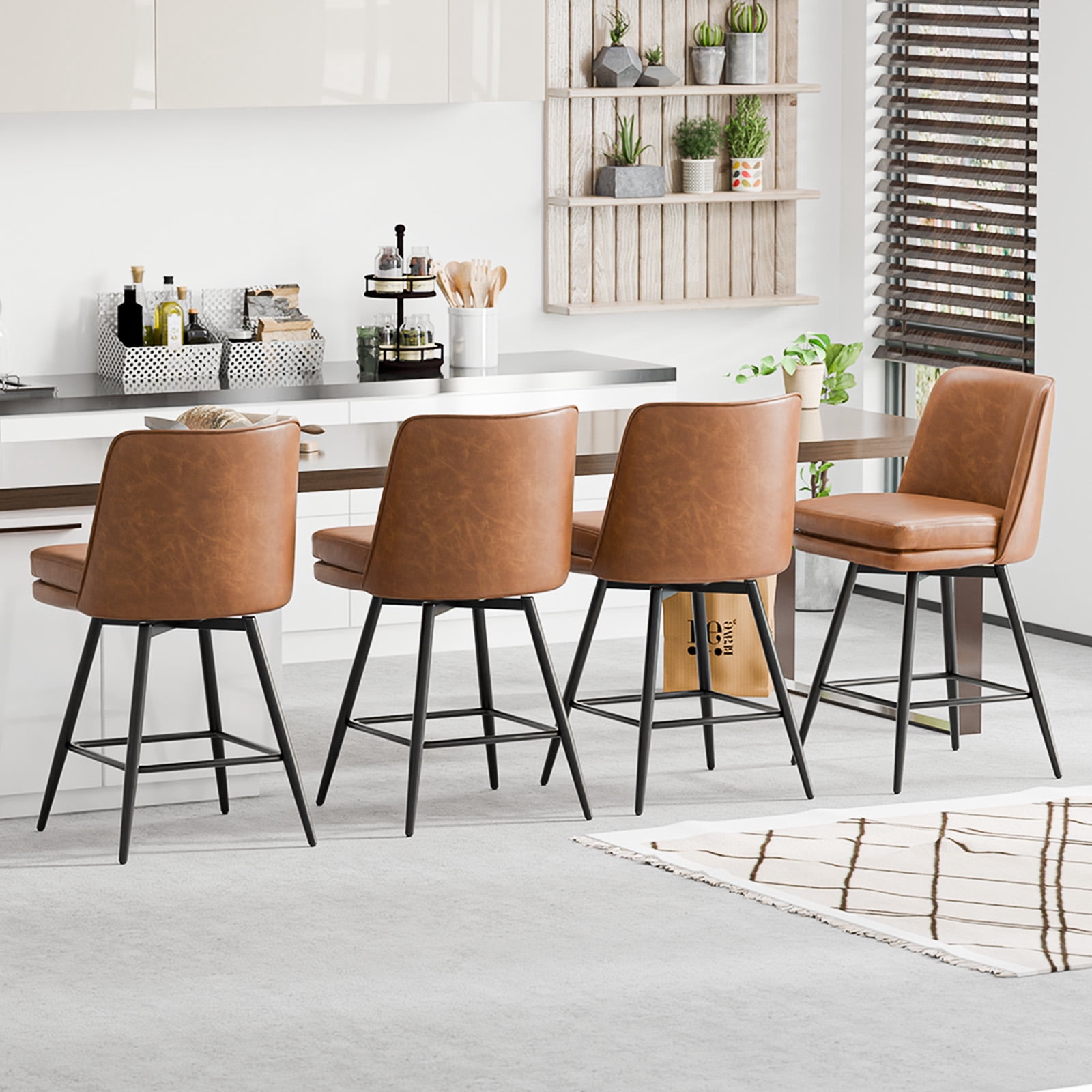 Zimtown Modern Bar Stools Set of 1, Swivel Barstool Counter Height Bar Chair, Kitchen Island Barstool 1 Pack, Light Brown