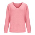 thumbnail image 4 of NTACZA Pink Oversized Sweater Women Loose Fitting V Neck Sweater Cozy Pullover Long Sleeve Knit Tops Ladies Jumpers M, 4 of 6