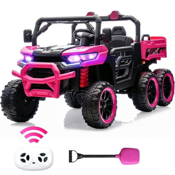 BKIRNP 24V 2 Seater Kids Ride on Car Truck,Ride on UTV W/,24 Volt Ride on Toys W/ Dump Bed/Shovel, LED Light, Music, Remote Control,6 Wheels Ride On Toys for Boys Girls Pink