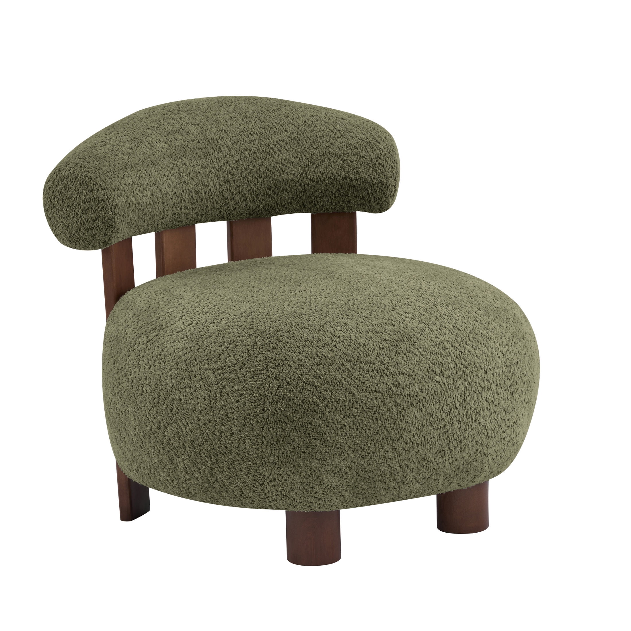 Christopher Knight Home Modern Boucle Slipper Accent Chair with Upholstered Plush Seat, Wood Legs, Olive Green, Set of 2