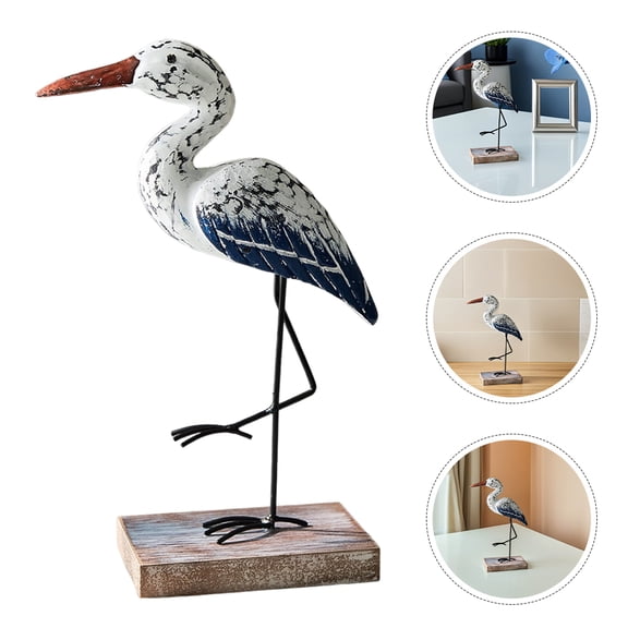 FUTUREORYY Handcrafted Wooden Seabird Figurine Rustic Beach Bird Statue Nautical Decor Ornament for Living Room Display