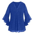 thumbnail image 4 of Gelikeya Girls Ruffle 3/4 Sleeve Tops Dressy Casual Blouses V Neck Shirts Fashion Mesh Tunic Tops Work Party Shirt Outfit X01 Blue 13-14 Years, 4 of 4