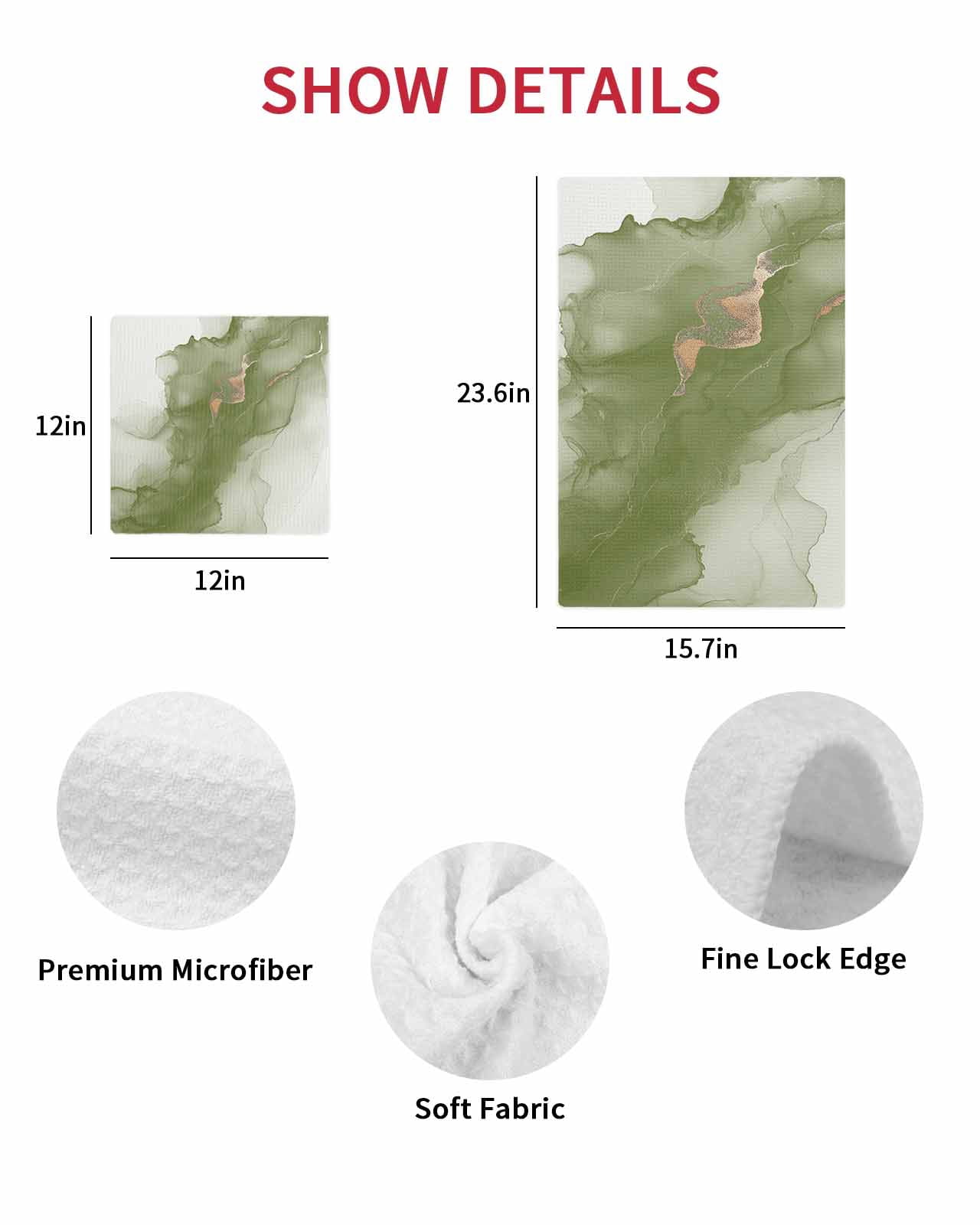 Sage Green Marble Kitchen Dish Towels for Drying Dishes Set of 4, Modern Ombre Abstract Ink Painting Art Waffle Weave Microfiber Hand Tea Bathroom Towels Quick Dry & Absorbent Towel 15.7x23.6