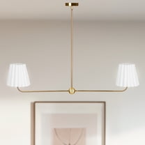 Antique Bronze Chandelier, Natural 2-Light Pendant Light with Linen Shade, Ceiling Light Over Kitchen Island, for Dining Room, Living room