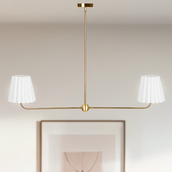 Antique Bronze Chandelier, Natural 2-Light Pendant Light with Linen Shade, Ceiling Light Over Kitchen Island, for Dining Room, Living room