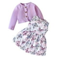 thumbnail image 3 of GDREDA 2 Piece Pant Set 2pcs Toddler Girl Floral Print Sleeveless Dress And Button Design Ribbed Cardigan Set Light Purple,3-6 Months, 3 of 6
