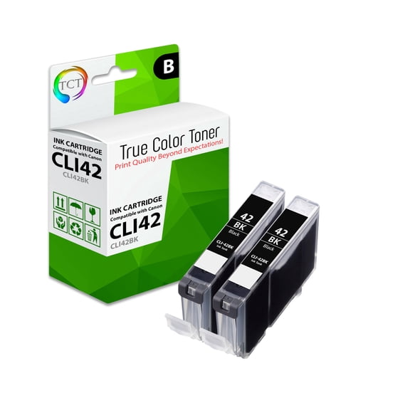 TCT CLI42 Black Ink Cartridge 2 Pack - Compatible With Canon CLI-42 CLI42 Black