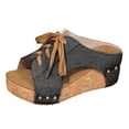 thumbnail image 5 of Rokment Retro Denim Platform Wedge Mules Dress Slides Sandals for Women Vintage Casual Canvas Lace up Chunky High Heels Walking Slip on Beach Summer Shoes Black Size 6.5, 5 of 6
