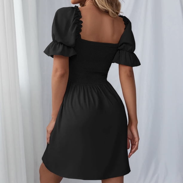 Vestido De Las Señoras Vestido de mujer sin espalda con cordones y manga farol elegante para fiesta (negro XL) Cgtredaw Para estrenar