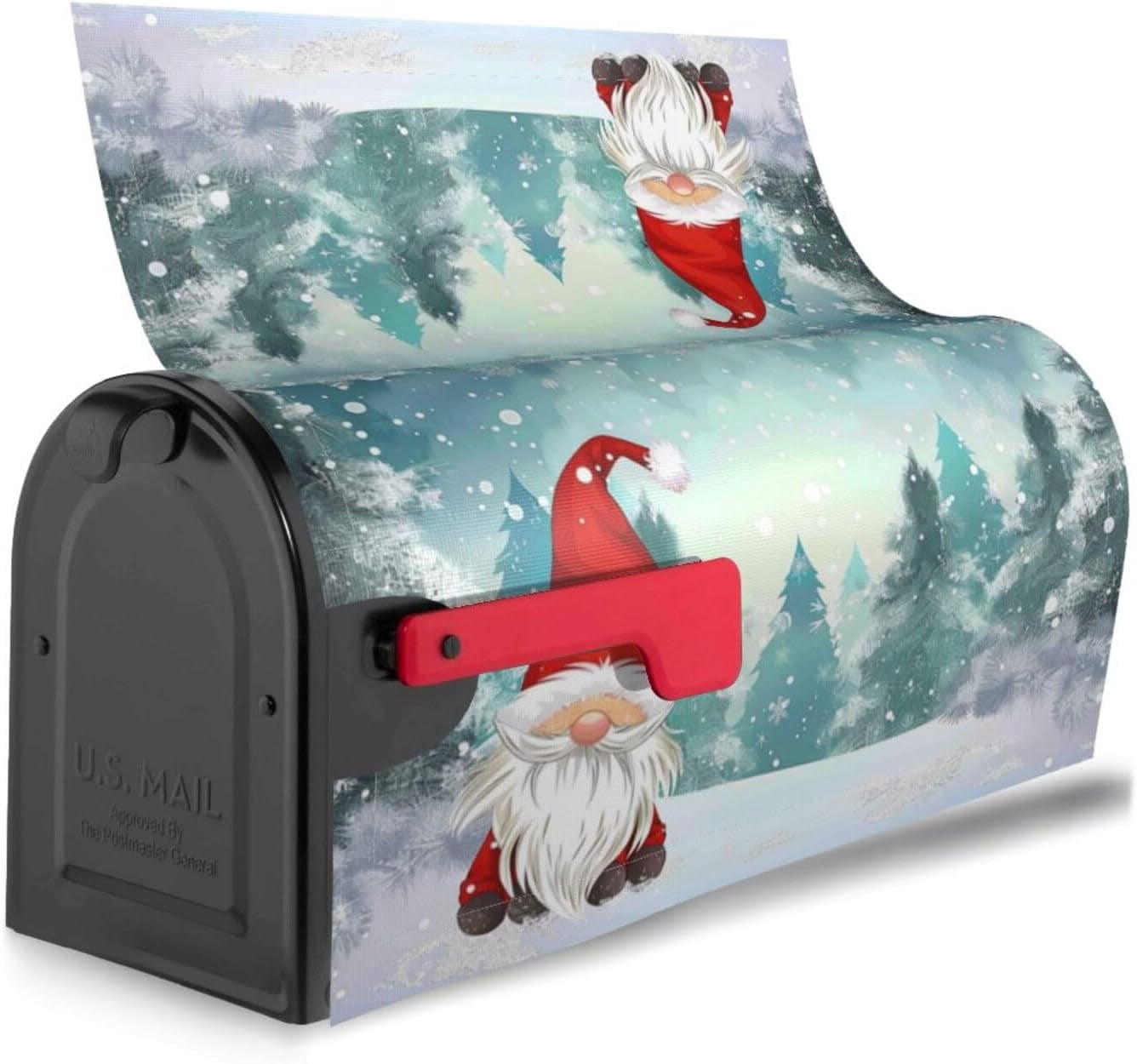 Merry Christmas Gnome Standing Snowfall Mailbox Covers Magnetic Winter Snow Snowflake White World Post Box Cover Wraps Large Size 25.5x21 in Inches for Garden Yard Décor