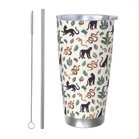 

Salouo Black Cat And Snake Print 20oz Tumbler with Lid Stainless Steel Vacuum Insulated Tumbler Durable Insulated Coffee Mug Thermal Cup with Splash Proof Sliding Lid-Straw Two-piece Set