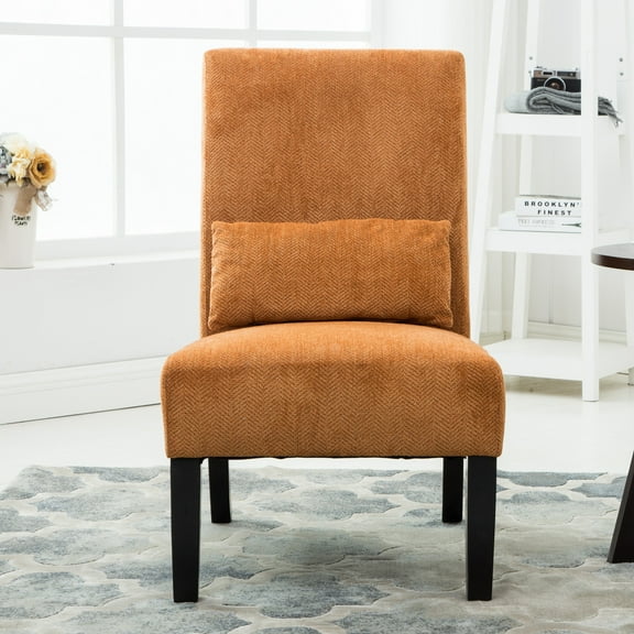 Dtwnek Modern Chenille Fabric Armless Accent Chair with Pillow, Orange