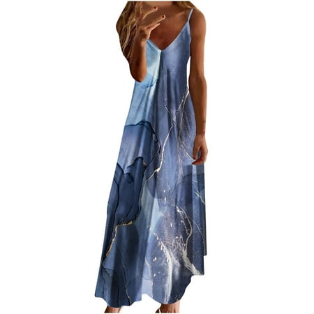 

Black Dresses for Women Prom Dress Women s Maxi Dresses Summer Leisure V-Neck Sleeveless Vacation Beach Long Dress Summer Savings Sundresses for Women Valentines Dress Blue S