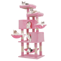 MoNiBloom 57.5" Large Cat Tree with Sisal Scratching Posts, 2 Cubby, 2 Perches, 3 Hammocks for Indoor, Soft Pink