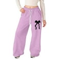 thumbnail image 2 of Girls Pants Drawstring Bow Sweatpants Elastic Waist Baggy Sweatpants Y2k Bow Pants Trousers Wide Leg Sweat Pants Casual, 2 of 5