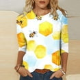 thumbnail image 2 of CYMMPU Loose Fit Tunic Tops Boho Blouses for Women Dressy Casual 3/4 Sleeve Bee Pattern Summer Trendy Shirts Round Neck Spring Tops Lightweight Basic Tees Multicolor L, 2 of 5
