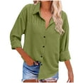 thumbnail image 2 of Rciityk Button Up Shirts for Women Casual Pleated Long Sleeve Shirt Textured Loose Collared Blouse Tops, 2 of 7