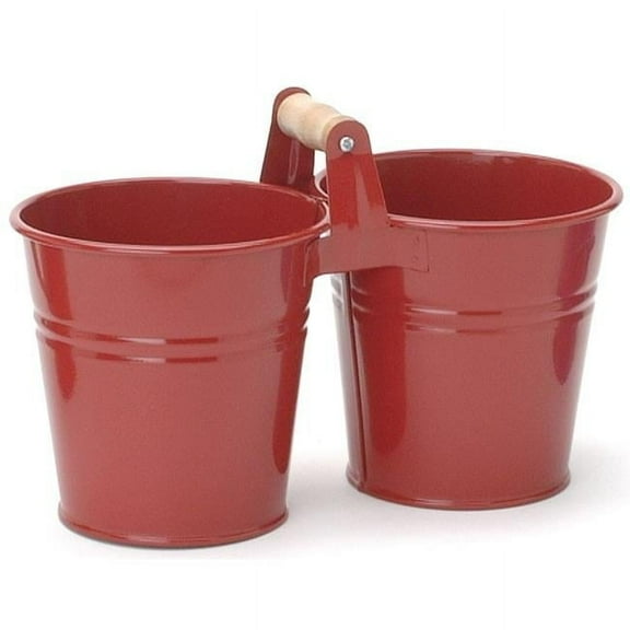 Houston International Trading 8122E GC Enameled Galvanized 2 Planter Unit with Wood Handle, Glazed Caramel