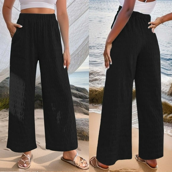 Tidyack , Liquidation, Pantalon Décontracté Ample avec Poches, Tissu Texturé Doux, Poches Latérales + Taille Élastique, Usage Quotidien, pour Femmes, Matériau Extensible, Tenue Confortable, Style Urbain, Robe de Voyage