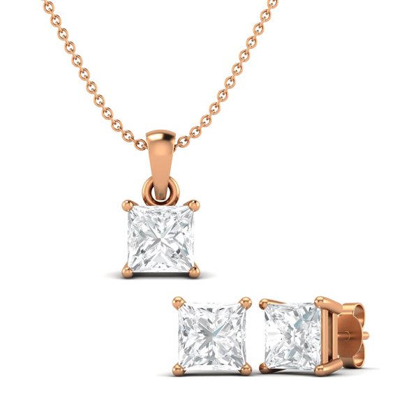 2.25 Carat Moissanite Diamond E Color VS1 Clarity Brilliant Cut 925 Silver Rose Plated Pendant Earrings Set With 18 Inch Chain