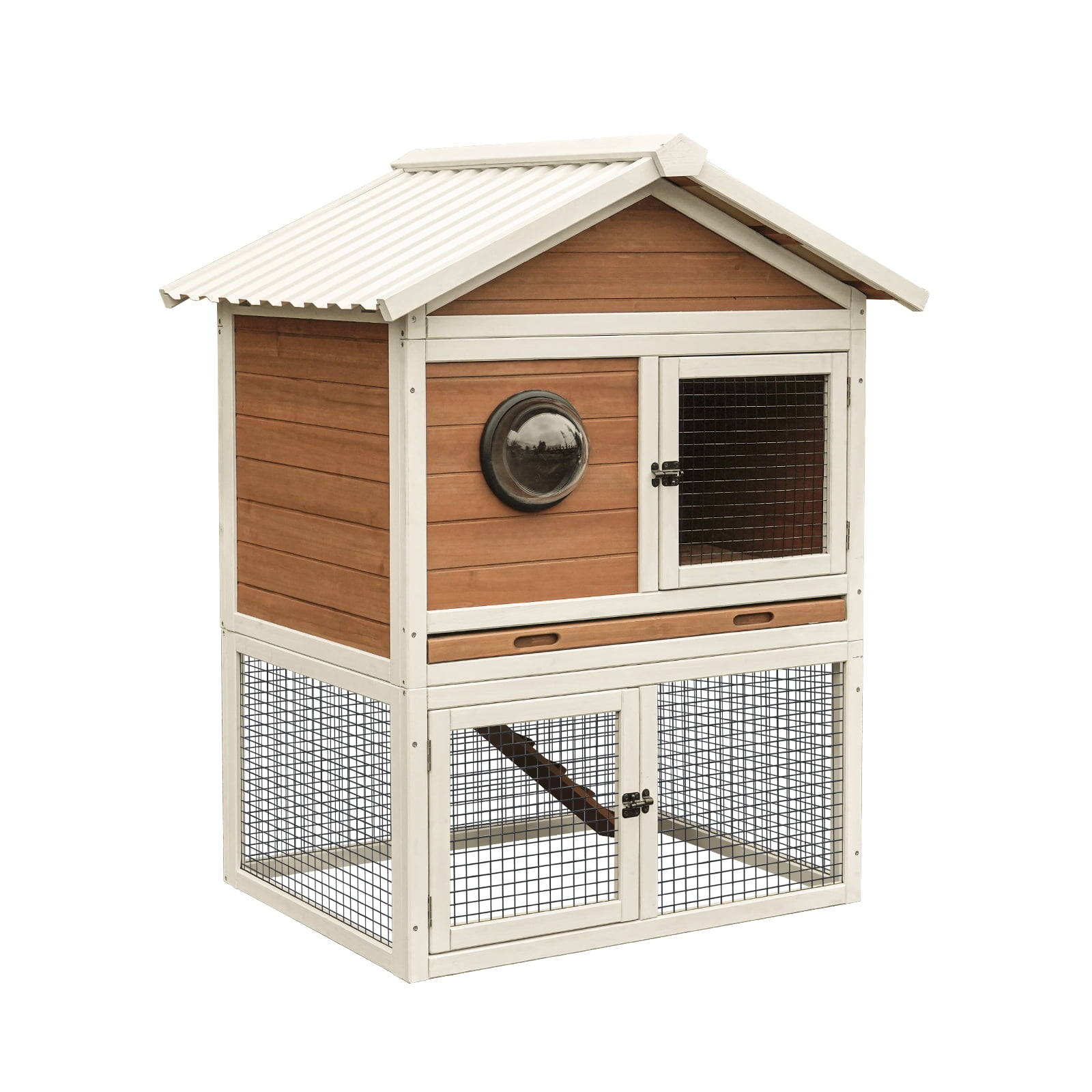 Premium Wooden Rabbit Hutch, Weatherproof Outdoor Bunny House with Run Area and Pull‑Out Cleaning Tray, Spacious 2‑Tier Small‑Animal Habitat