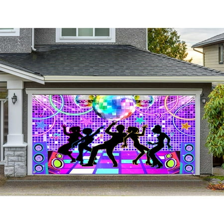 Disco Garage Door Decorations Background Retro Dance Party 70s 80s 90s Theme Vintage Stage Dance Backdrop, Disco Party Decoration Disco Music Ball Party Banner Cover 16X7FT