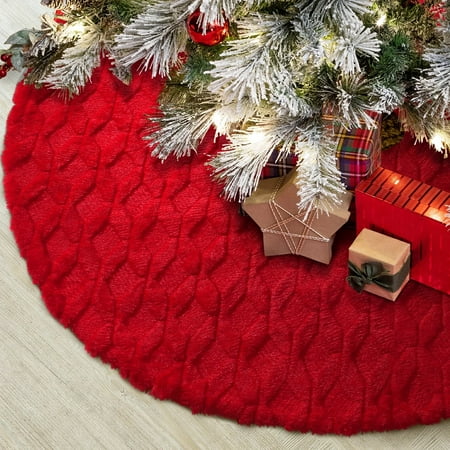 Ayieyill Christmas Tree Skirt 49 Tree Skirts for Artificial Trees Christmas Decoration Tree Skirts (Red)
