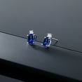thumbnail image 4 of Gem Stone King 14k White Gold Blue and White Created Sapphire Earrings for Women (3.3Cttw, GemstoneSeptember Birthstone, Oval 8X6MM, Round 2.5MM), 4 of 5